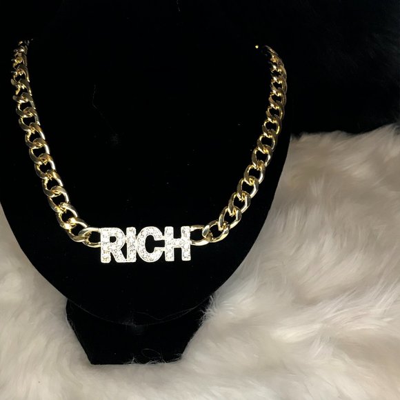 GOLD CRYSTAL RICH PENDANT CHUNKY NECKLACE - Picture 8 of 8